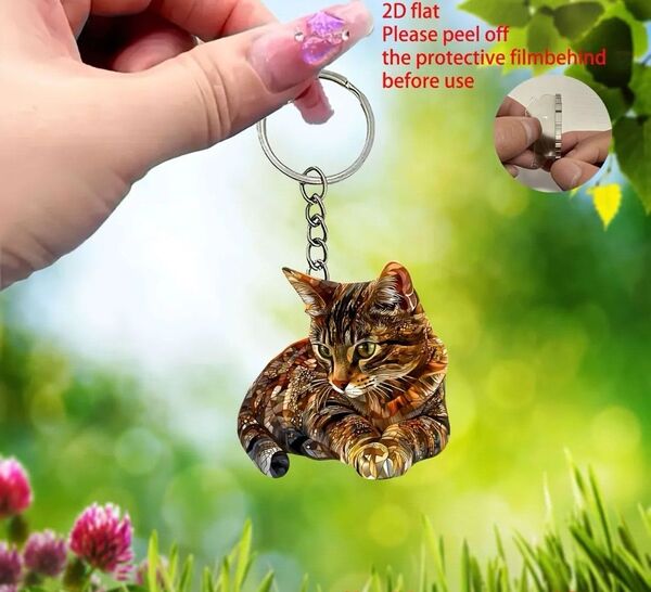 ステンドグラス風 キジトラ キーホルダー キーリング 猫 ネコ ねこ アクリル
