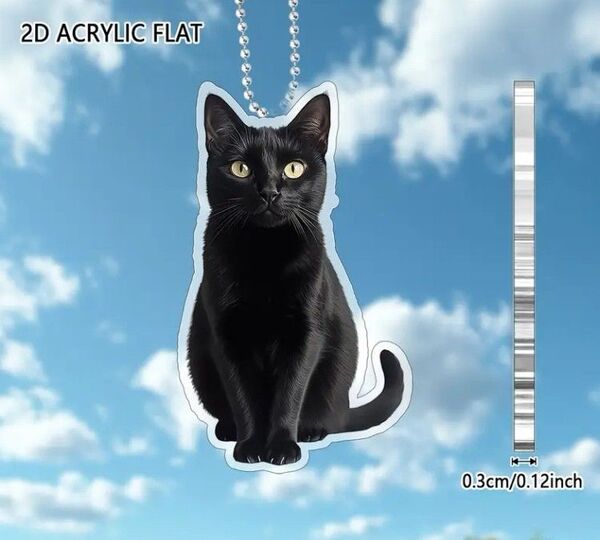エジプト座り 黒猫 キーホルダー オーナメント 飾り 猫 ネコ ねこ アクリル