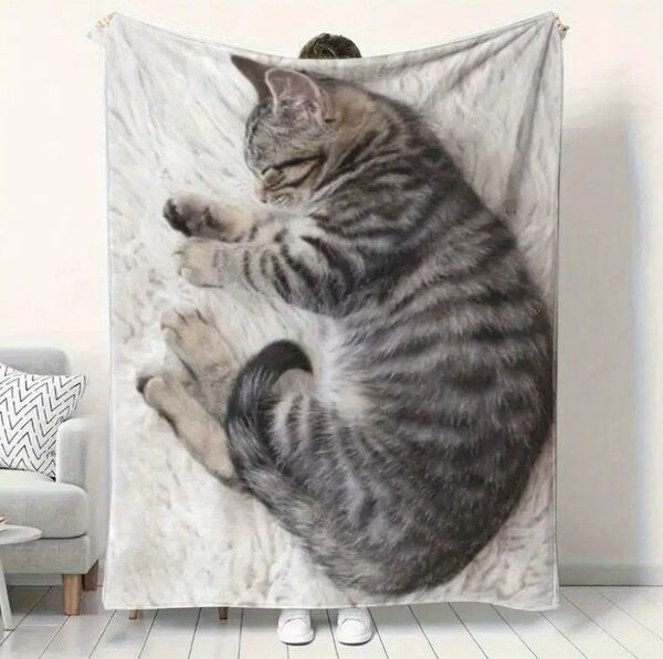サバトラ 猫柄 プリント 膝掛け ブランケット 毛布 猫 ネコ ねこ