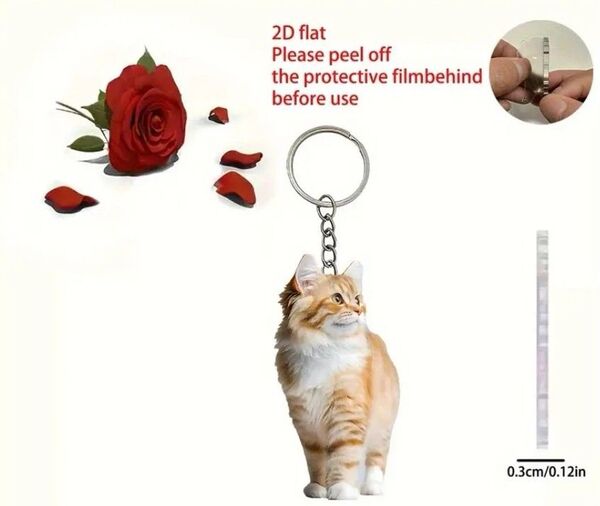 長毛 猫 クリーム キーホルダー キーリング アクリル ネコ ねこ メインクーン ノルウェージャン