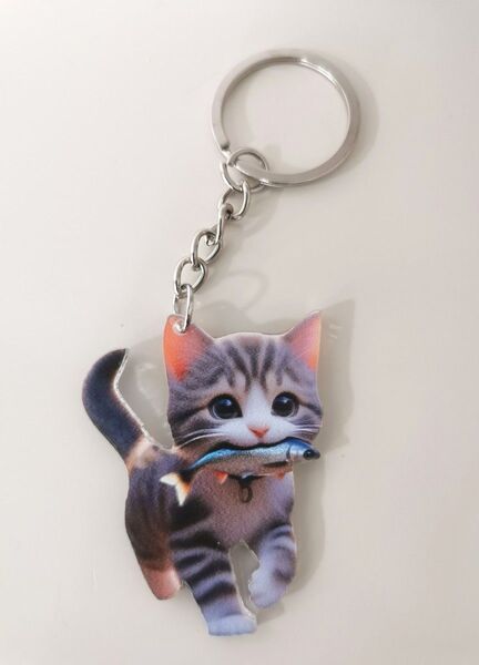魚を咥えた サバトラ 猫 ネコ ねこ キーホルダー アクリル