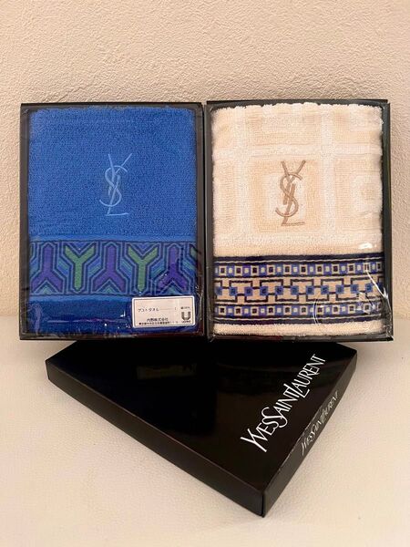 ☆2SET☆YvesSaintLaurent☆ゲストタオル ブルー×オフホワイト
