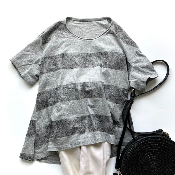 センソユニコ 慈雨 変形カットソー 半袖 Tシャツ ボーダー 40 ストレッチ 半袖