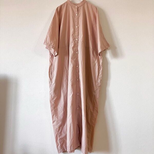 SETTO セット ゆったり バンドカラー シャツワンピース ロング ピンク 半袖 ワイド