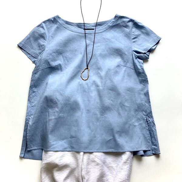 人気 theory セオリー リネン混 ストレッチ カットソー Tシャツ トップス サックス 水色 S 半袖