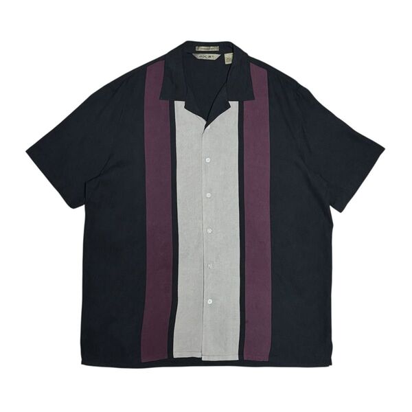 【r88】1990's AXIST vintage シルク 100% 切り替え デザイン 半袖シャツ ビンテージ USA古着