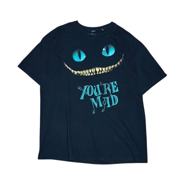 【r13】2000's ALICE IN WONDERLAND Disney プリント 半袖 Tシャツ ブラック チェシャ猫 古着