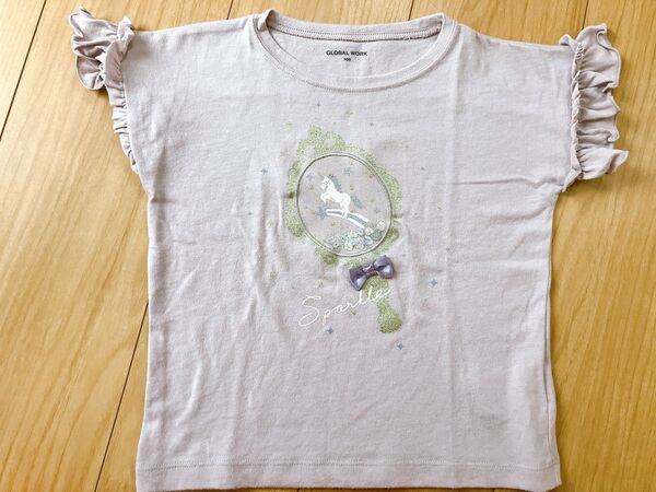 グローバルワーク フリル袖 半袖Tシャツ 100cm ゆめかわ ユニコーン