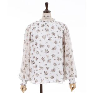 axes femme アクシーズファム ドビー花柄ハイネックブラウス 長袖 F 花柄 ブラウス 白 長袖ブラウス ハイネック