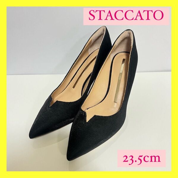 STACCATO スタッカート パンプス ポインテッドトゥ 黒 23.5cm Vカット ハイヒール