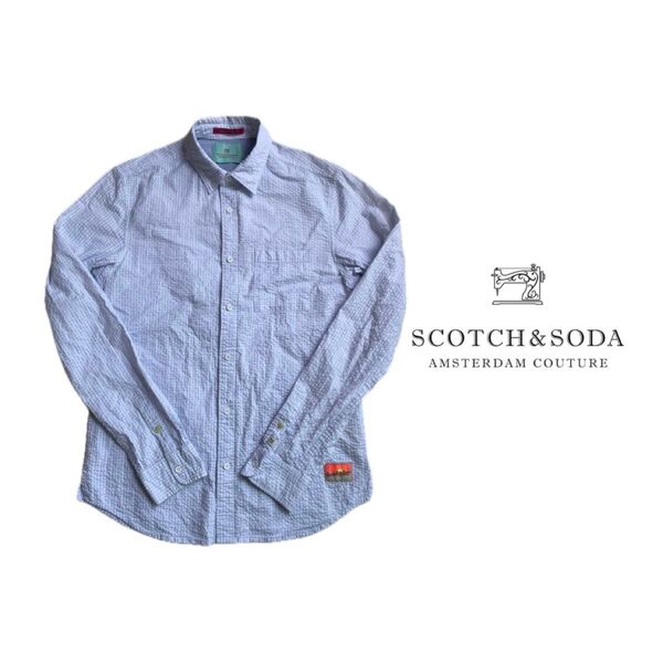 美品 M SCOTCH&SODA スコッチアンドソーダ シアサッカー シャツ 長袖 ライトブルー