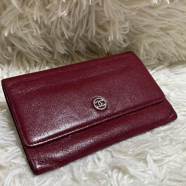 美品 CHANEL シャネル ココボタン 二つ折り 長財布 レザー