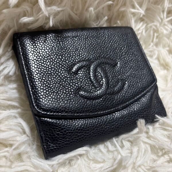 CHANEL シャネル ココマーク 二つ折り 黒 レザー 小銭入れ