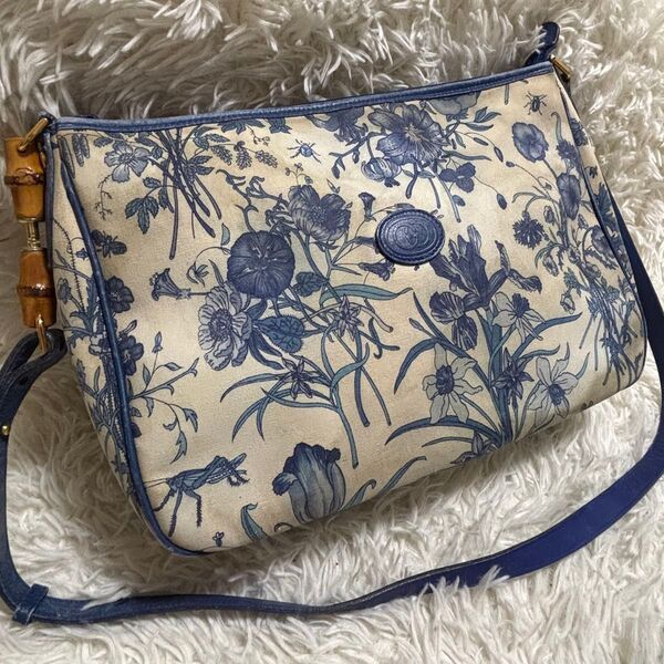 希少 GUCCI グッチ フローラ バンブー ショルダーバッグ インターロッキングG