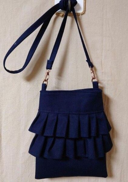 ハンドメイド ショルダーバッグ ダブルフリル ネイビー 紺 ショルダー 斜めがけ