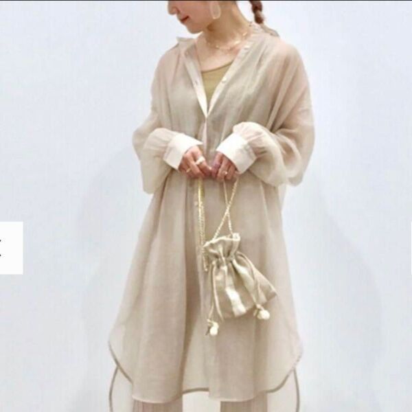 GU シアー シャツ ワンピース ベージュ シースルー