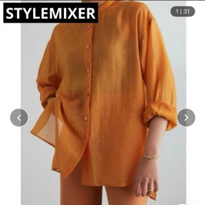 【STYLEMIXSER】スタイルミキサー ノーカラーシアーシャツ 訳あり 激安 オレンジ ブラウス 長袖
