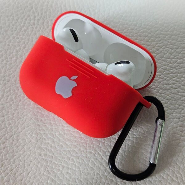 AirPods Pro 2 ケース カバー シリコン リンゴ ロゴ レッド ②