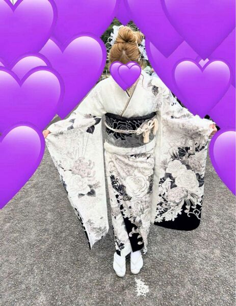 美品☆成人式☆振袖フルセット☆クール系ラメキラキラ系シルバーブラックホワイト