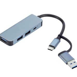 USB Type-C ハブ, 4ポート USB 3.0搭載, マルチポートアダプター, グレー