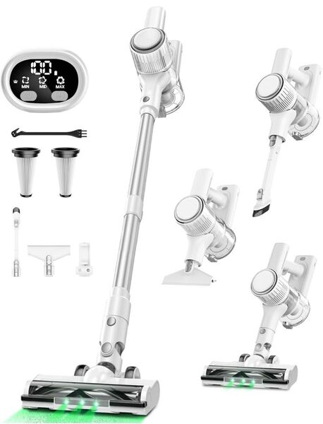 掃除機 コードレス46000pa強力吸引& LED液晶ディスプレイ&50分連続稼働3段吸引力 2WAY 伸縮型パイプ 左右360°