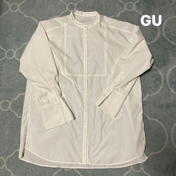 中古 GU バンドカラースリットロングシャツ M