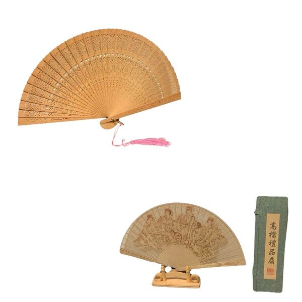 高禮品扇 白檀扇子 透かし彫り 中国伝統工芸品 アンティーク レトロ