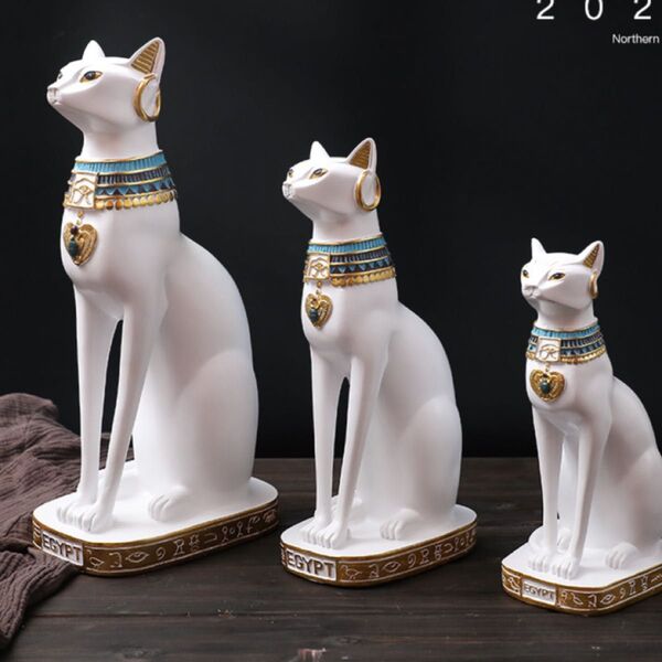 再入荷なし!ラスト一点!エジプト風 猫 インテリア 白猫エジプト風猫の彫刻 置物 オブジェ 風水 縁起物 レトロ 玄関 リビング