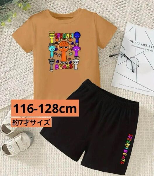 SPRUNKI スプランキー Tシャツ セットアップ 120cm(13) 茶色 ハーフパンツ Tシャツ 上下セット ショートパンツ