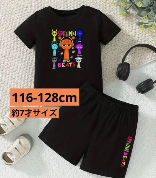 SPRUNKI スプランキー Tシャツ セットアップ 120cm(14) 黒色 ハーフパンツ 上下セット Tシャツ 半袖