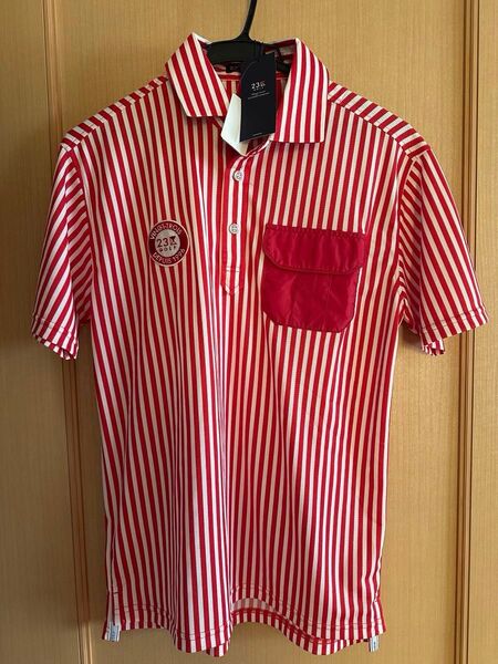 未使用品★23区GOLF ストライプ柄ポロシャツ レッド×ホワイト メンズ