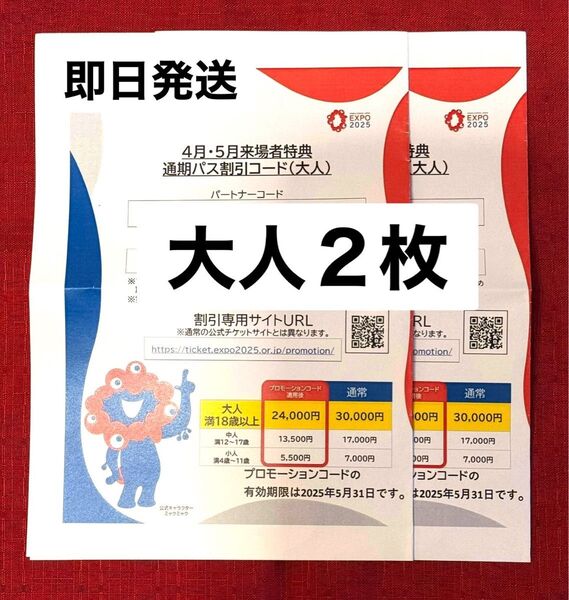 大阪万博 通期パスコード 大人2枚