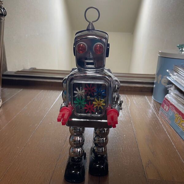 レトロ ブリキ HA HA TOY製 ハイホイールロボット シルバー ゼンマイ仕掛け おもちゃ