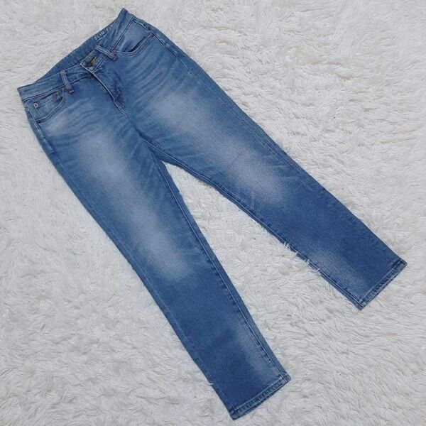 グローバルワーク (S) スリムフィットデニムパンツ ストレッチ 微ダメージ加工