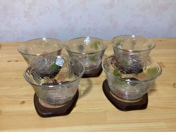 昭和レトロ 曽我ガラス Grace Collection 葡萄コースター付5客
