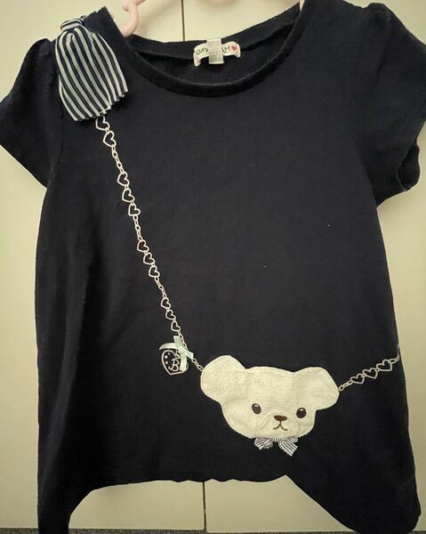 エニィファム Tシャツ 130㎝ 半袖 ネイビー くま ポシェット カットソー 半袖Tシャツ トップス