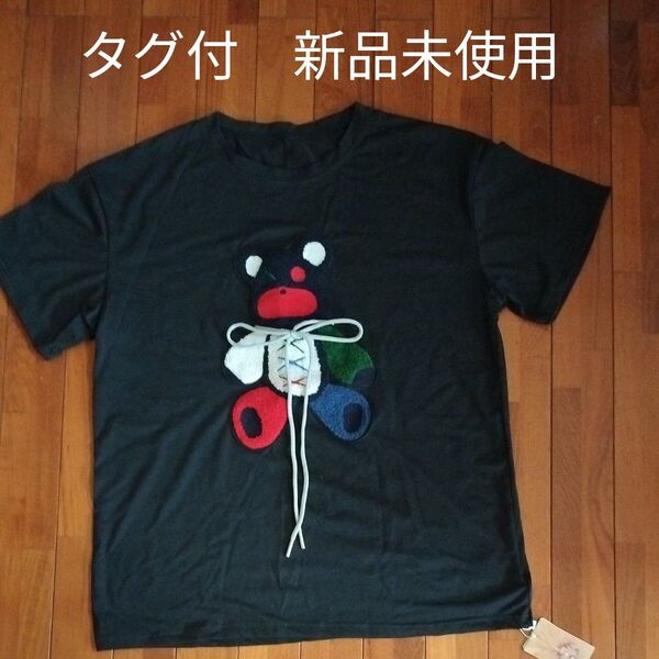 カラフルベアー刺繍Tシャツ 黒