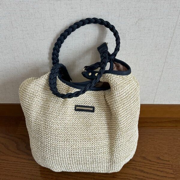 編み込みデザイン ハンドバッグ ネイビー