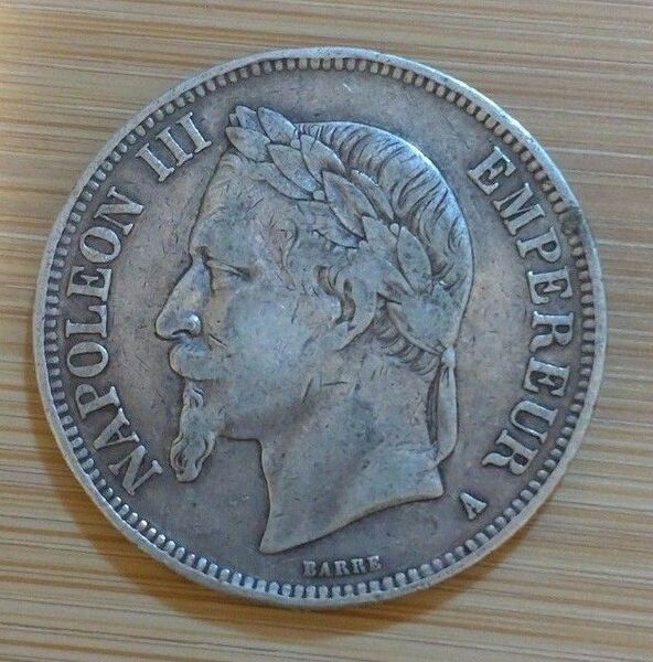 〈本物の銀貨です〉フランス 5フラン銀貨 1968 ナポレオン3世
