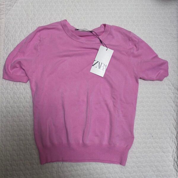 ザラ ZARA 半袖ニット トップス レディースL ピンク