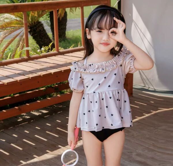 女の子 セパレート 水着 100 ハート 3点セット 可愛い プール
