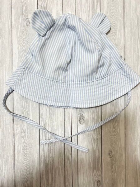 H&M ベビー帽子 くま耳 ストライプ ブルー 4〜6ヶ月用 夏用帽子 新品