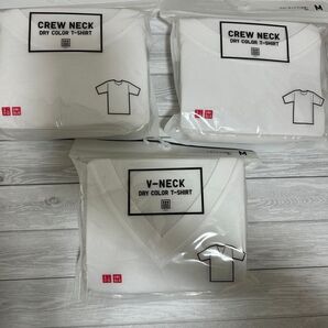 【新品未使用】ユニクロ クルーネックTシャツ2枚 VネックTシャツ1枚Mサイズ ホワイト 3枚セット