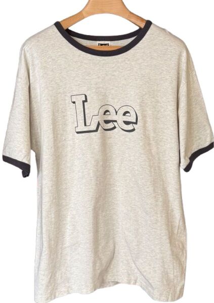 【美品】Lee ロゴ リンガー Tシャツ ベージュ XL 首元広め 半袖Tシャツ カットソー