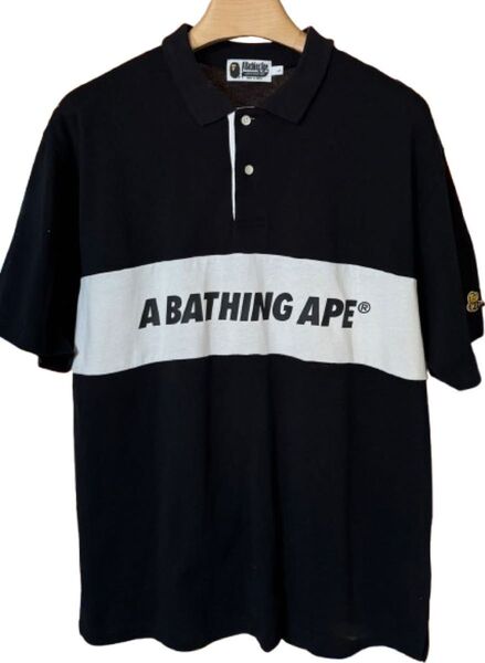 【美品】A BATHING APE ポロシャツ ブラック×ホワイト XL エイプ 半袖ポロシャツ