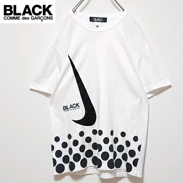 希少 ブラックコムデギャルソン ナイキ コラボ ロゴ スウッシュ 半袖 Tシャツ