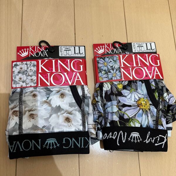未使用 KING NOVA 前開きボクサーブリーフ LLサイズ 2枚セット 花柄 白 黒 ポリエステル メンズ