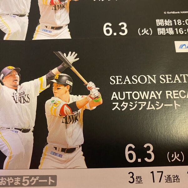AUTOWAY RECAROスタジアムシート 6月3日 福岡ソフトバンクホークス 中日ドラゴンズ
