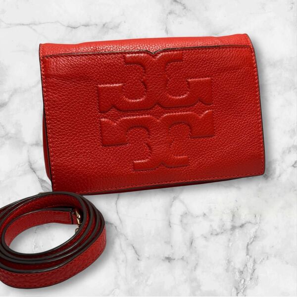 美品!TORY BURCH トリーバーチ 2way ショルダーバッグ クラッチバッグ オレンジ系