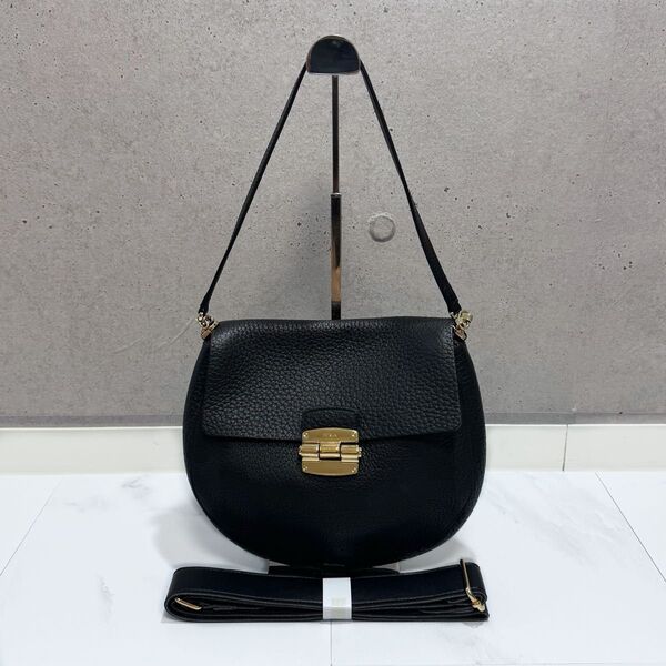 超美品!FURLA フルラ クラブ 2way ショルダーバッグ 肩がけ 斜めがけ 黒